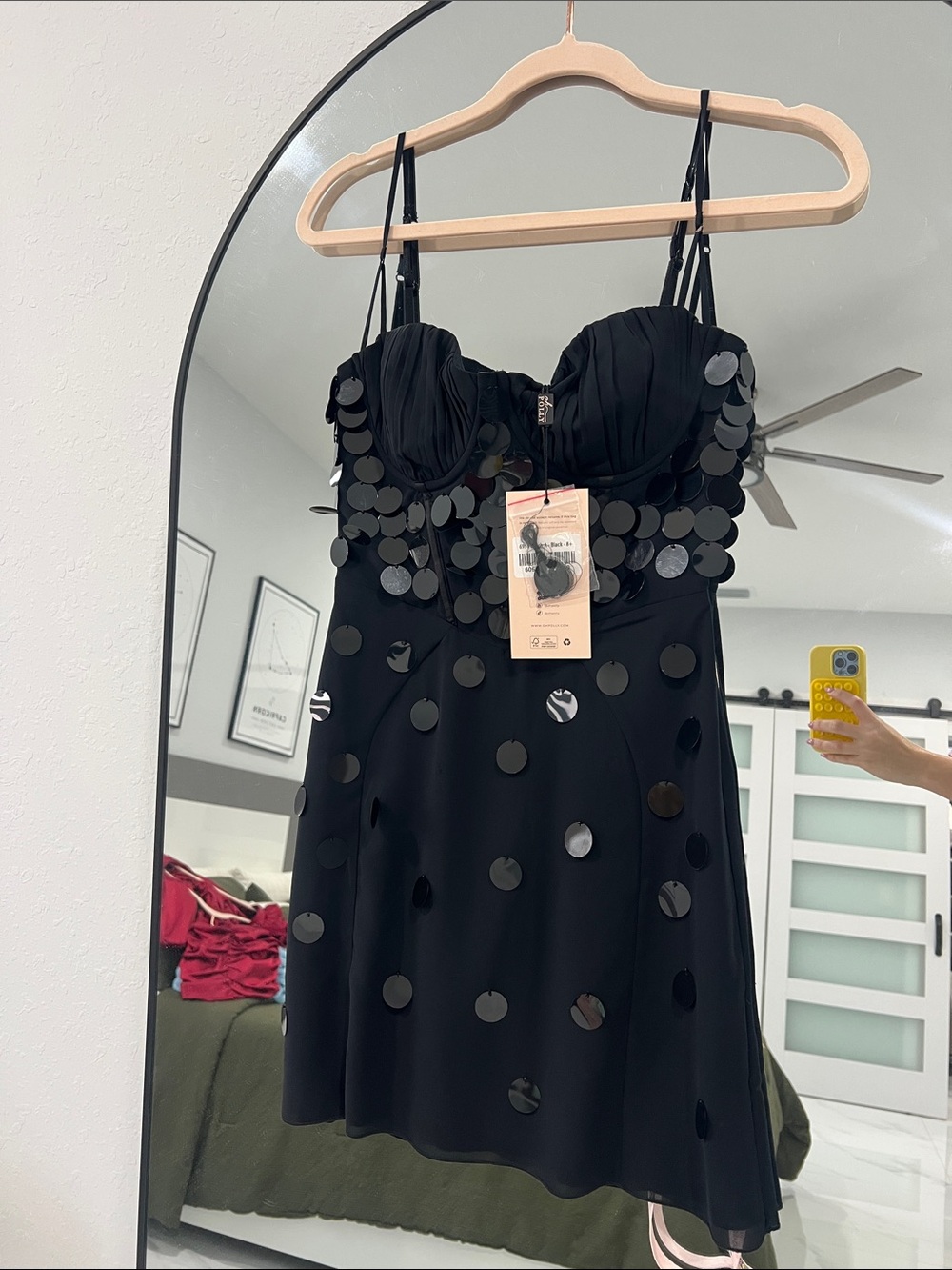 Oh Polly Black Sequin Dot Mini Dress